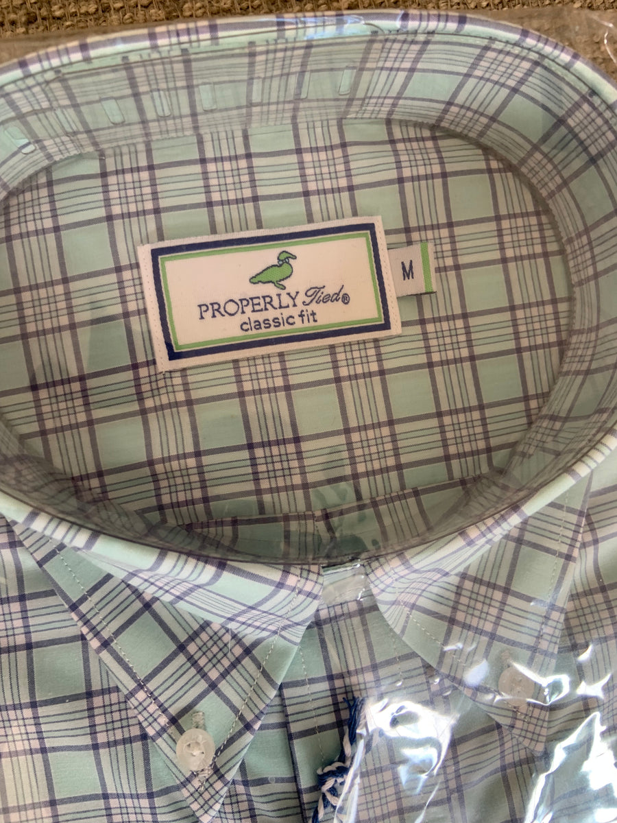 Properly Tied Men's Sportshirt-Seafoam Blue Check Medium