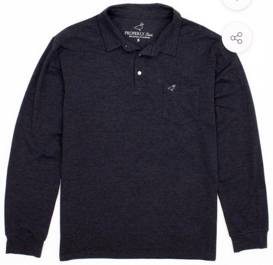 Properly Tied Harrison Pocket Polo LS | Charcoal