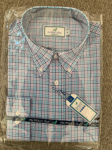 Properly Tied Men's Sportshirt-Navy, Blue and Purple Check-Medium