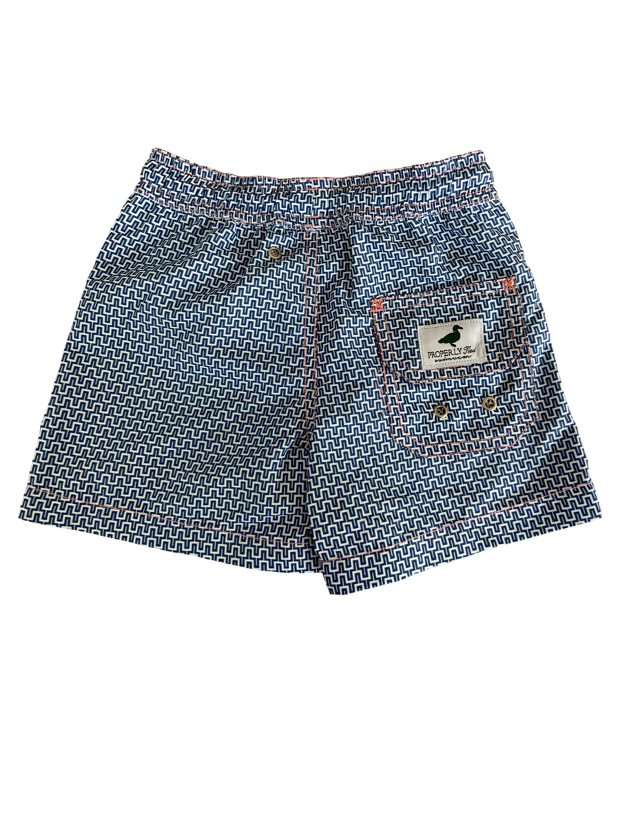 Properly Tied Swim Trunks Navy Geometric