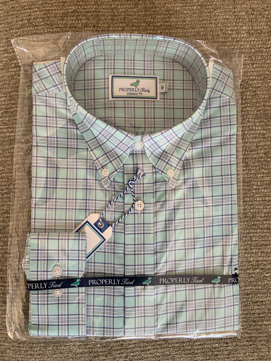 Properly Tied Men's Sportshirt-Seafoam Blue Check Medium