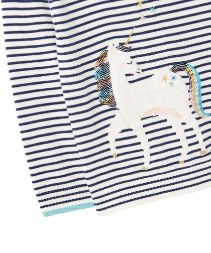 Joules | Navy & White Stripe Unicorn Miranda Unicorn Crewneck Sweater