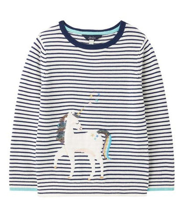 Joules | Navy & White Stripe Unicorn Miranda Unicorn Crewneck Sweater