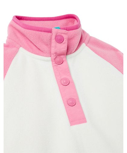 Joules | Pink & White Color Block Button-Front Jaxon Fleece Pullover