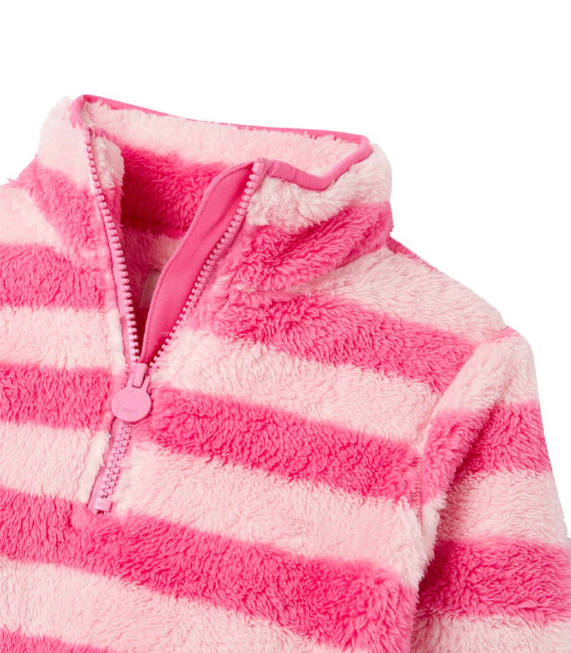 Joules | Pink Stripe Merridie Fleece Quarter-Zip Pullover