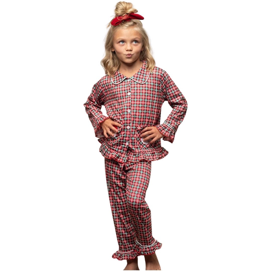 Santa Plaid Pocket Button Lounge Christmas Winter Set