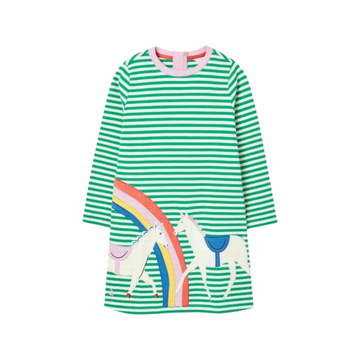 Joules | Green Stripe Horse Rosalee Long-Sleeve A-Line Dress