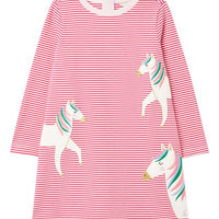 Joules Pink Rainbow Horse Rosalee Long Sleeve A Line Dress Girls Buttons and Bows Inc